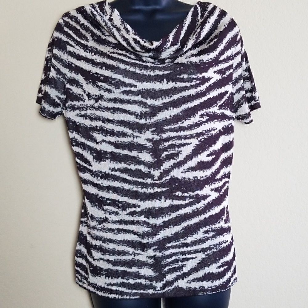 Jones New York Brown and Cream Animal Print Top